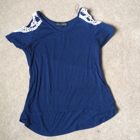 Navy blue Soft Cold-Shoulder t-shirt!!!!! - Picture 1 of 3